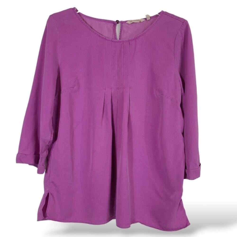 SOFT Surroundings 3/4 Sleeve Pleated Front Peasant Top - Pastel Purple Sz. Small